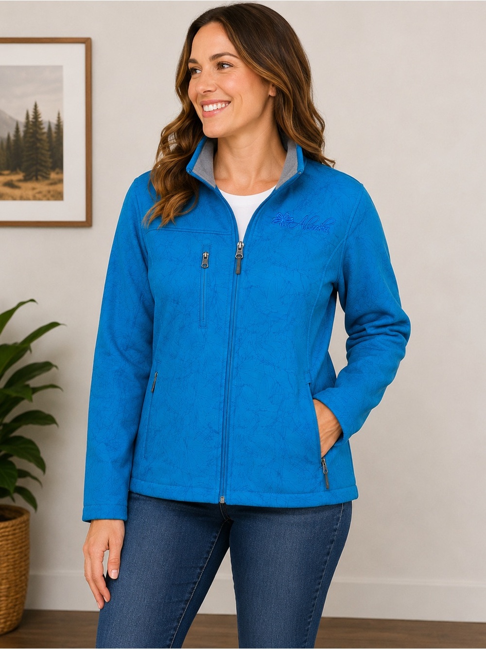 Prairie Mountain Jacket Size XL Blue Soft Shell Fleece Lined Alaska Embroidered